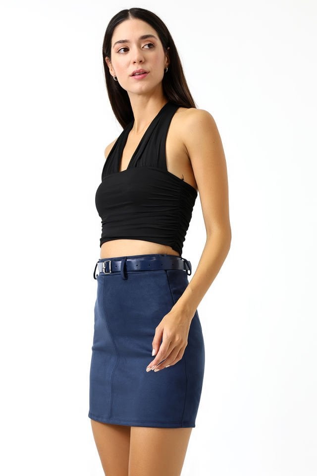 SÜET ETEK KEMERLİ /  BELT SUEDE SKIRT MODEL XL - LACİVERT