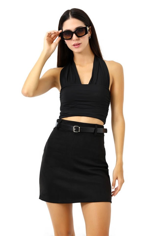 SÜET ETEK KEMERLİ /  BELT SUEDE SKIRT MODEL XL - SİYAH
