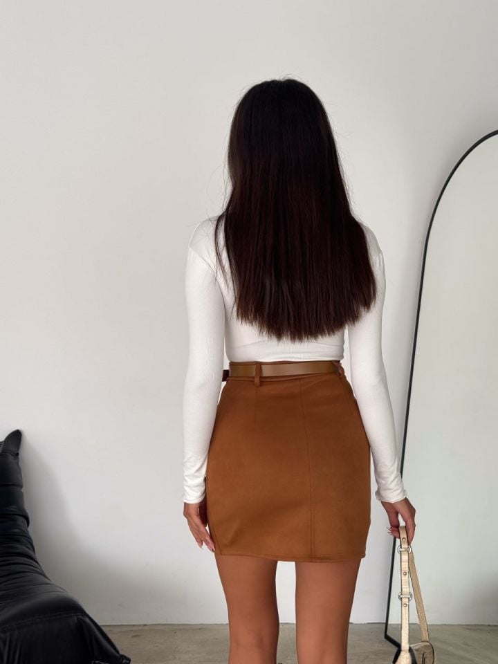 SÜET ETEK KEMERLİ /  BELT SUEDE SKIRT MODEL XL - KAHVERENGİ