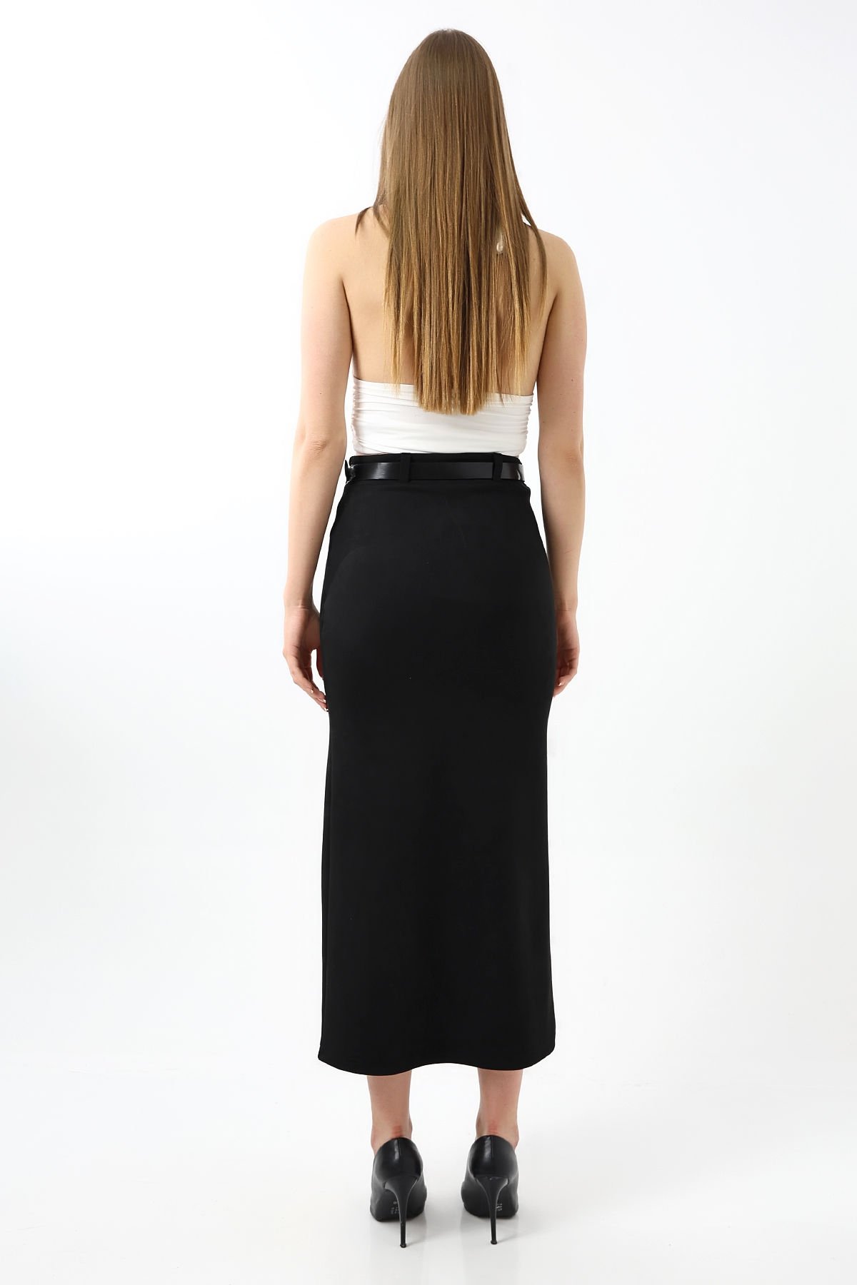 SÜET ETEK MAXİ BOY 92 CM ÖN YIRTMAÇLI /FRONT Slit MAXI LONG SUEDE SKIRT XS - SİYAH
