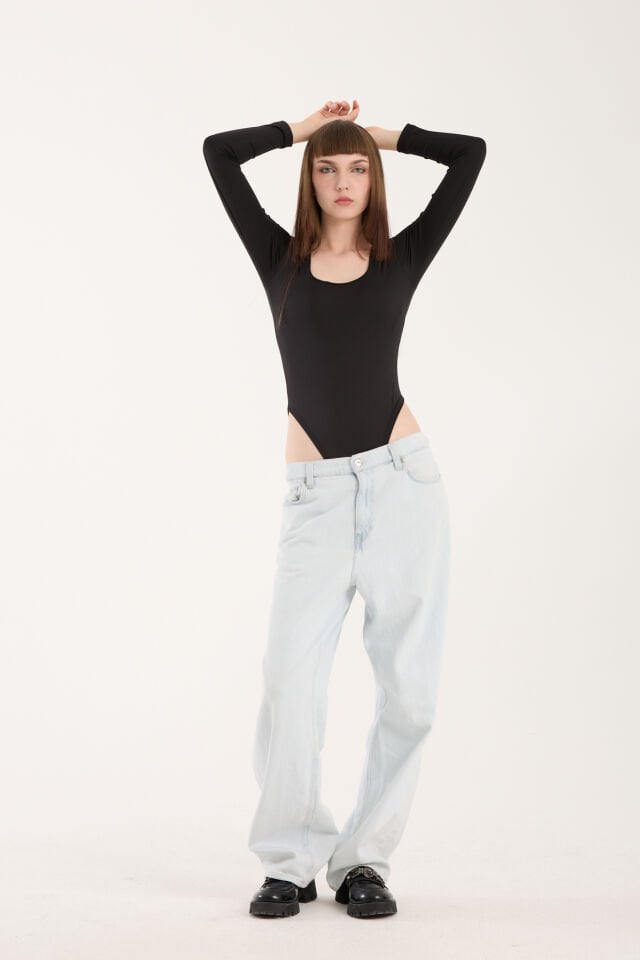 KARE YAKA ALTDAN ÇIT ÇITLI BODY - KARE YAKA BODY LİKRALI SİYAH - XL