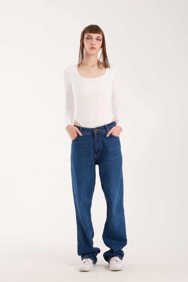KARE YAKA ALTDAN ÇIT ÇITLI BODY - KARE YAKA BODY LİKRALI KIRIK BEYAZ - XL