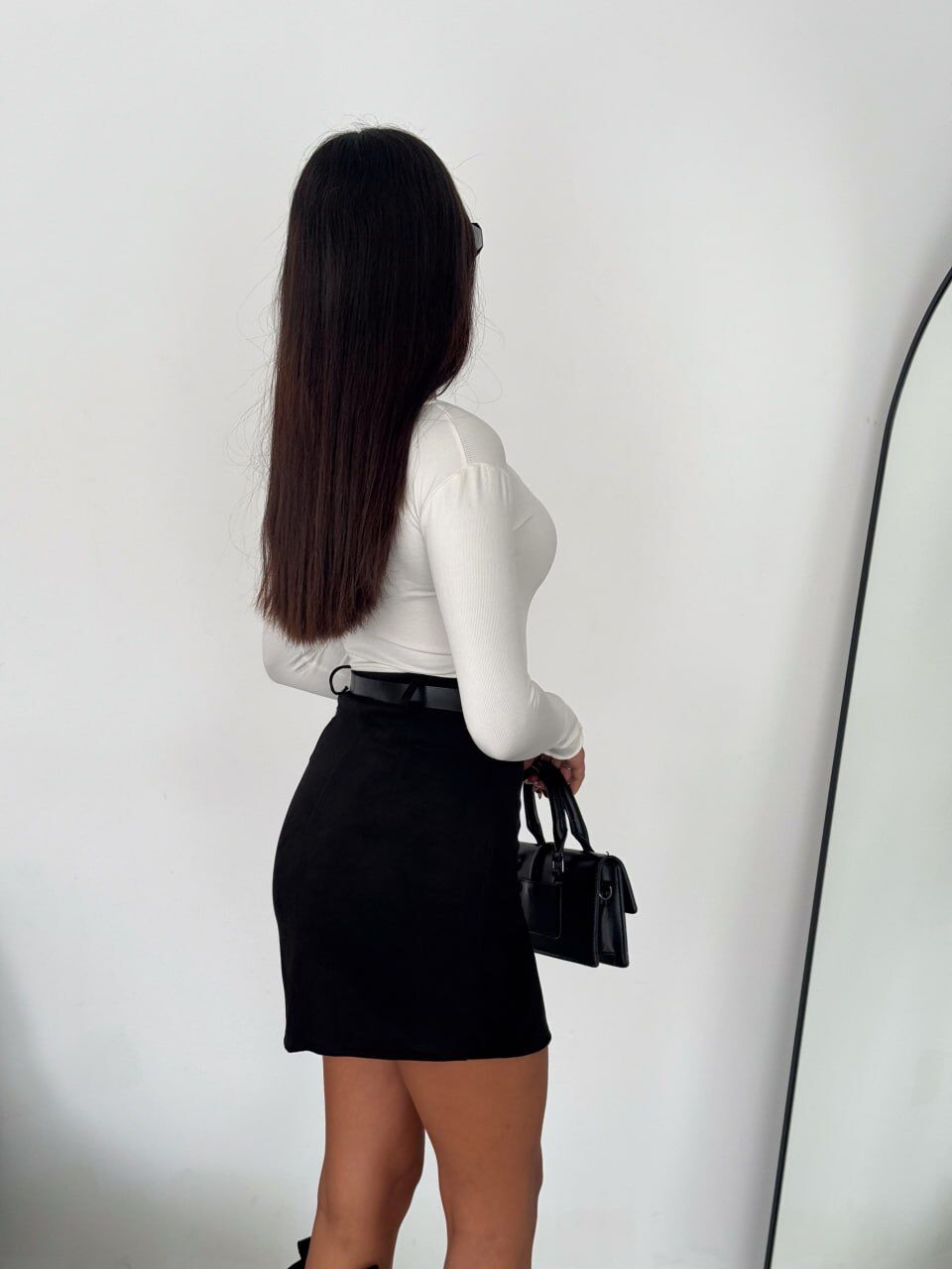 SÜET ETEK KEMERLİ /  BELT SUEDE SKIRT MODEL 2XL - SİYAH