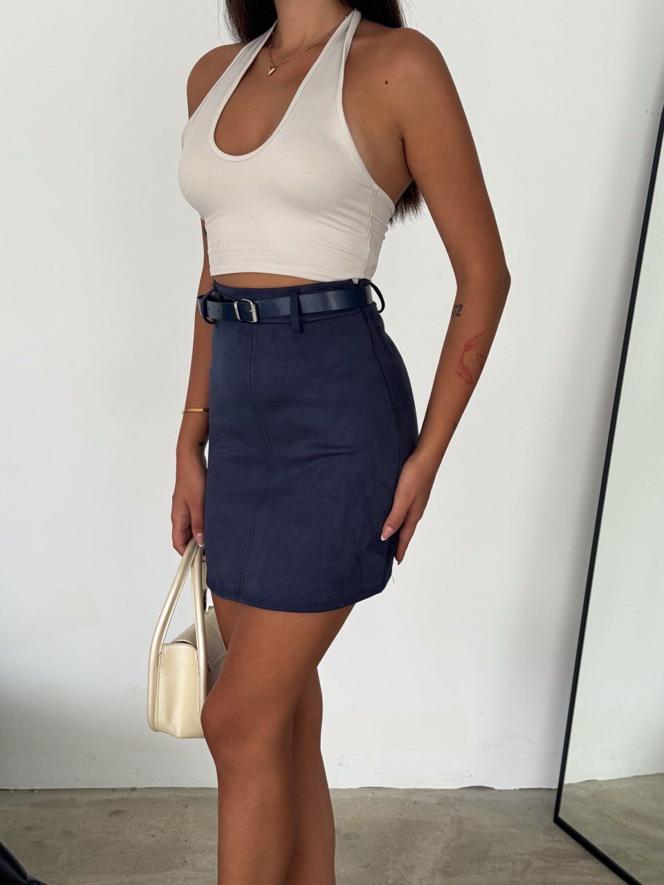 SÜET ETEK KEMERLİ /  BELT SUEDE SKIRT MODEL M - LACİVERT