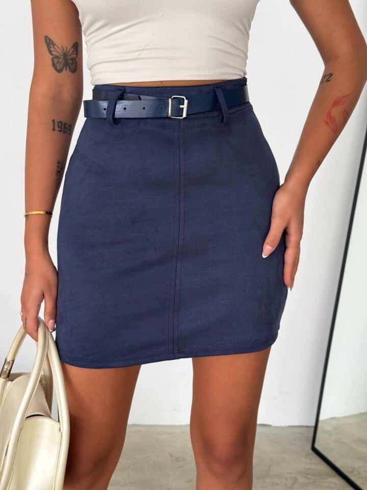 SÜET ETEK KEMERLİ /  BELT SUEDE SKIRT MODEL XL - LACİVERT