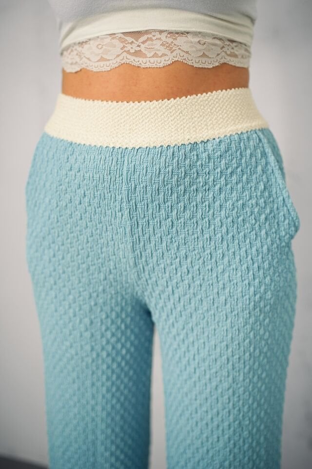 GOFRE TEK ALT PANTOLON - YAZLIK BEL GARNİLİ GOFRE PANTOLON XL - BEBE MAVİSİ