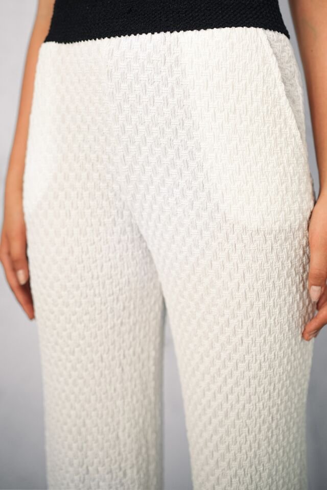GOFRE TEK ALT PANTOLON - YAZLIK BEL GARNİLİ GOFRE PANTOLON XL - BEYAZ