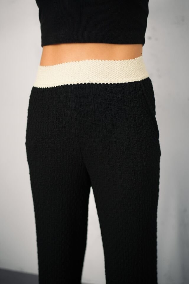 GOFRE TEK ALT PANTOLON - YAZLIK BEL GARNİLİ GOFRE PANTOLON XL - SİYAH