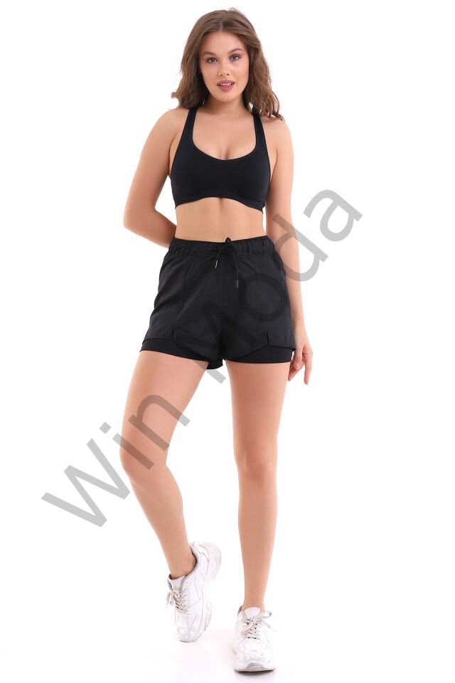 Kadın Sporcu İçi Taytlı Şort XXL - SİYAH