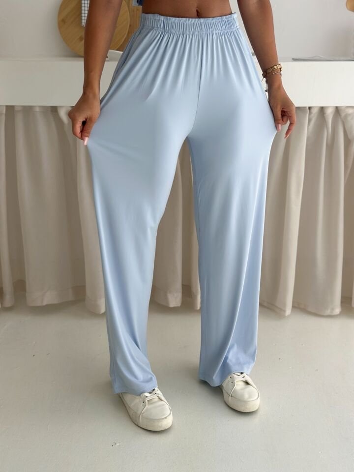 YAZLIK YUMUŞACIK DOKULU ALT ÜST TAKIM / ÜST YARASA TSHİRT- ALT BAGGY UZUN PANTOLON XL - BEBE MAVİSİ