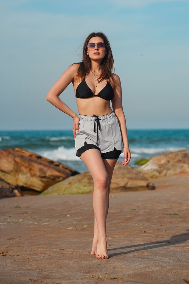 Kadın Deniz Şortu Içden Taytlı XL - GRİ