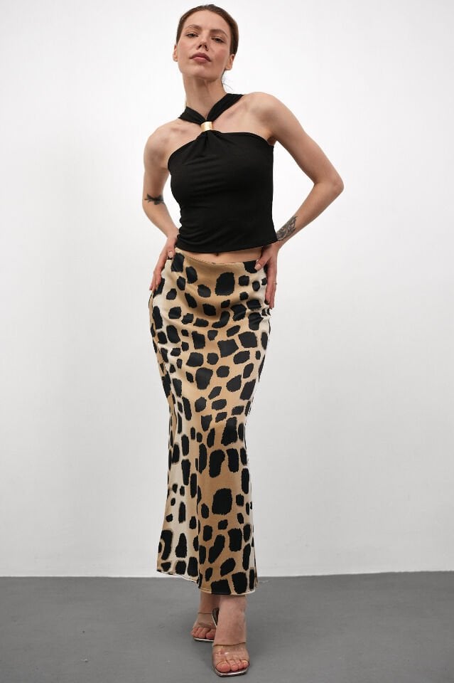 DESENLİ SATEN ETEK - SATEN ETEK - UZUN ETEK / KOD ÇOKRENKLİ 3XL - KOD-2 KAHVE