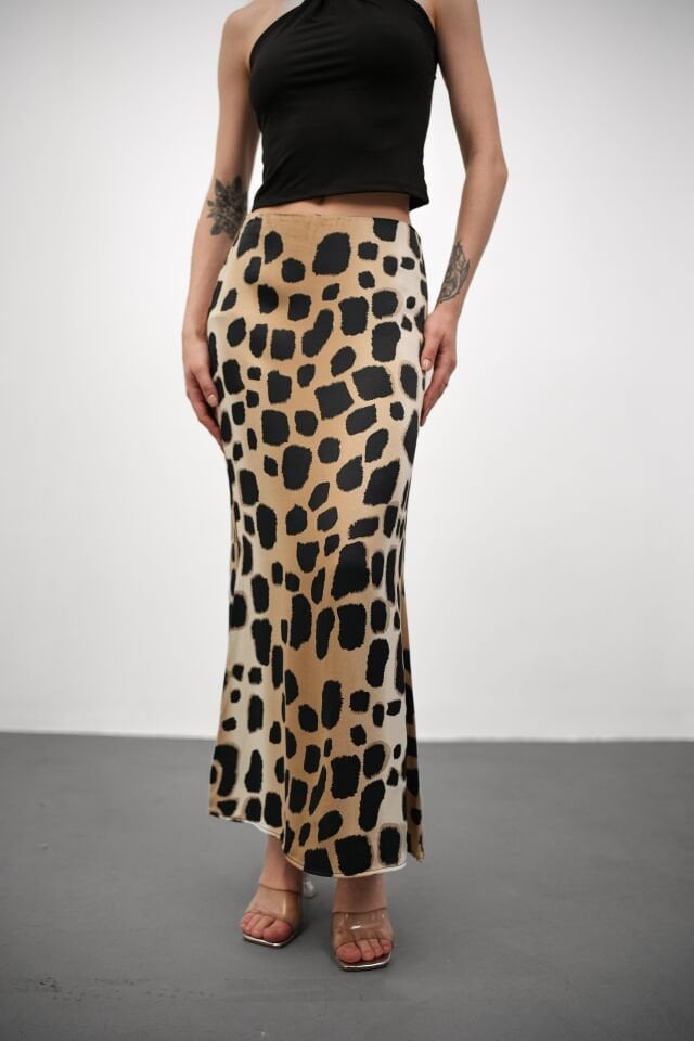 DESENLİ SATEN ETEK - SATEN ETEK - UZUN ETEK / KOD ÇOKRENKLİ 3XL - KOD-2 KAHVE