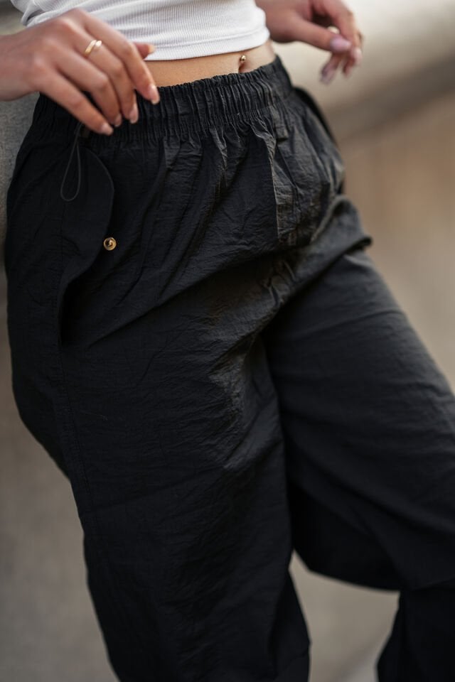 BAGGY PANTOLON - BOL PAÇA VE PAÇA LASTİKLİ KULLANILABİLİR - CEP KAPAK MODEL XL - SİYAH