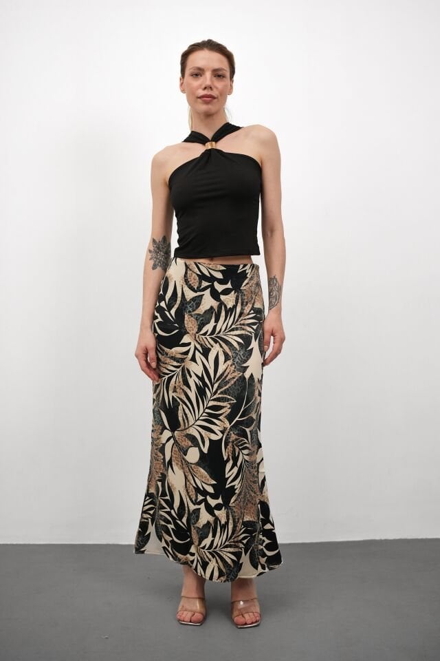 DESENLİ SATEN ETEK - SATEN ETEK - UZUN ETEK / KOD ÇOKRENKLİ 3XL - KOD-11 YAPRAK DESENLİ