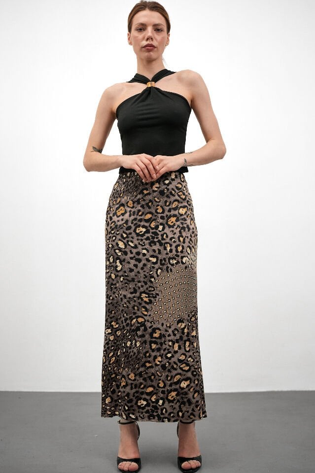 DESENLİ SATEN ETEK - SATEN ETEK - UZUN ETEK / KOD ÇOKRENKLİ 3XL - KOD-6 GRİ LEOPAR