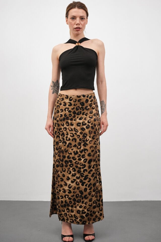 DESENLİ SATEN ETEK - SATEN ETEK - UZUN ETEK / KOD ÇOKRENKLİ 2XL - KOD-8 LEOPAR