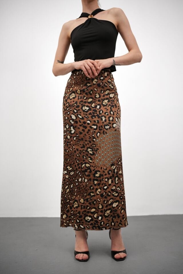 DESENLİ SATEN ETEK - SATEN ETEK - UZUN ETEK / KOD ÇOKRENKLİ M - KOD-5 KREMİT LEPOR DESENLİ