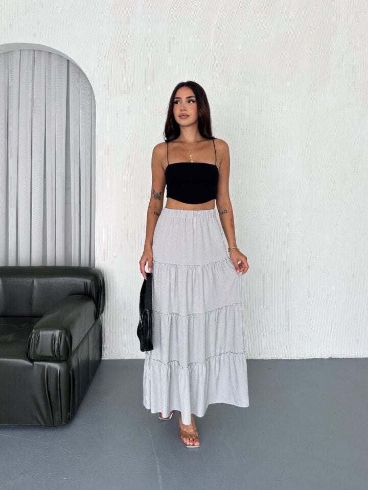 UZUN ETEK FIRFIRLI KAT MODEL / 97 CM TAM BOY MAXİ ETEK XL - GRİ