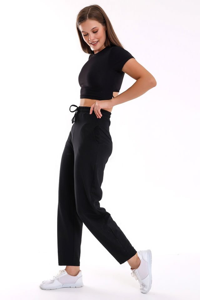 KADIN PANTOLON-EŞOFMAN DÜZ PAÇA / MODAL WOMEN'S TROUSERS-TRACKSUIT WITH WIDE CUT LYCRA M - SİYAH