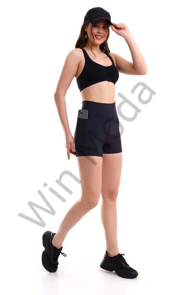 KADIN CEPLİ TAYT ŞORT  KORSE KUMAŞ SIKILAŞTIRICI ŞORT TAYT /SPORTS TIGHTS SHORTS XL - Antrasit