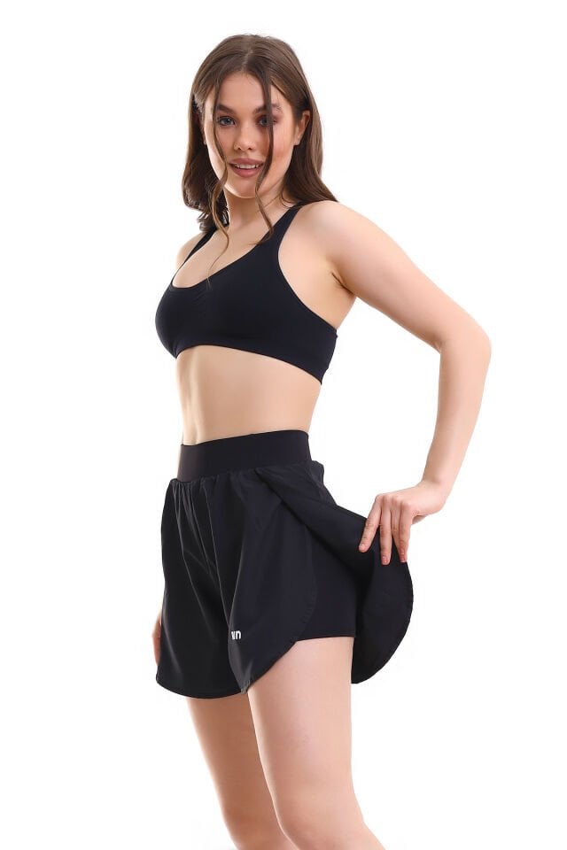 Run Sporcu Taytlı Şort Siyah Rengi XXL