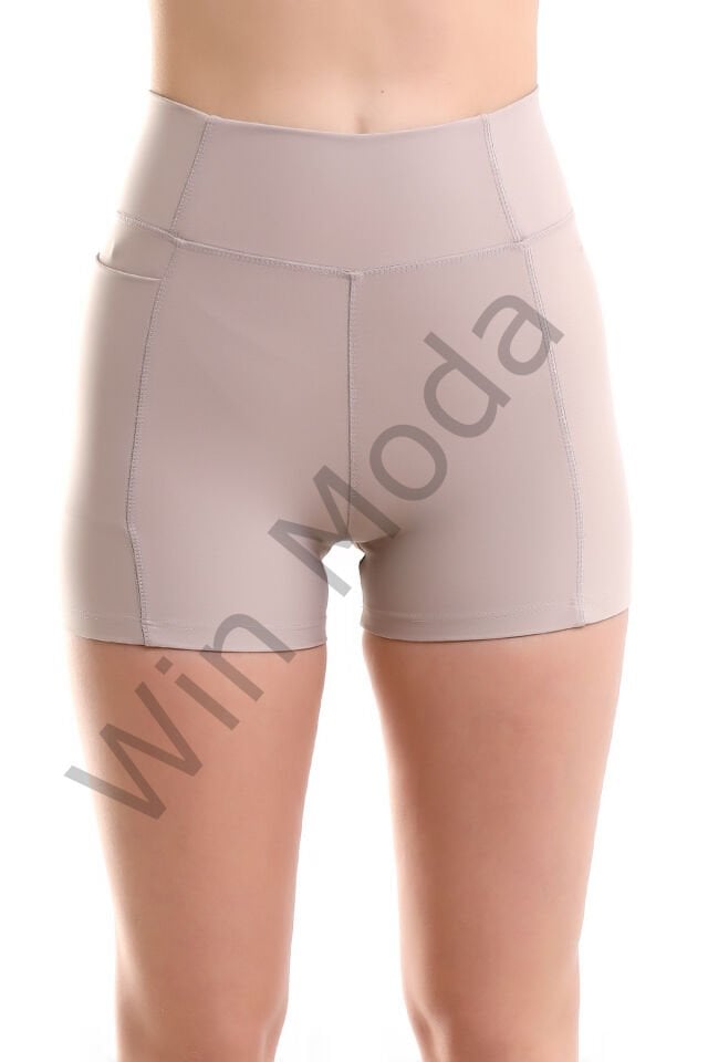 KADIN CEPLİ TAYT ŞORT  KORSE KUMAŞ SIKILAŞTIRICI ŞORT TAYT /SPORTS TIGHTS SHORTS XL - BEJ