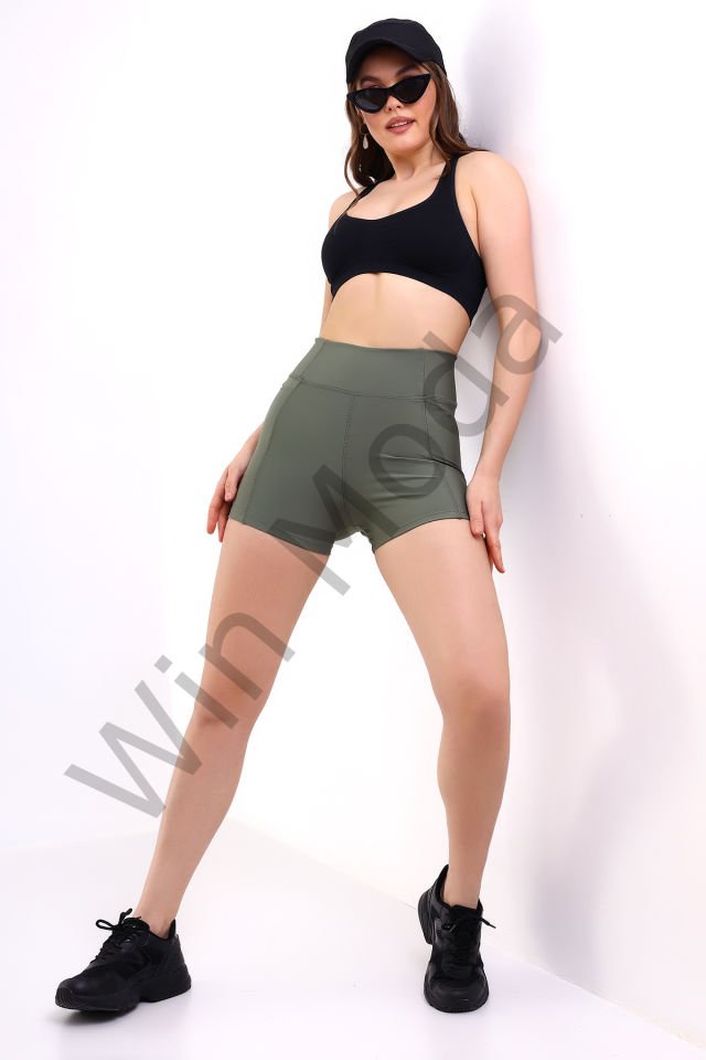 KADIN CEPLİ TAYT ŞORT  KORSE KUMAŞ SIKILAŞTIRICI ŞORT TAYT /SPORTS TIGHTS SHORTS XL - yeşil