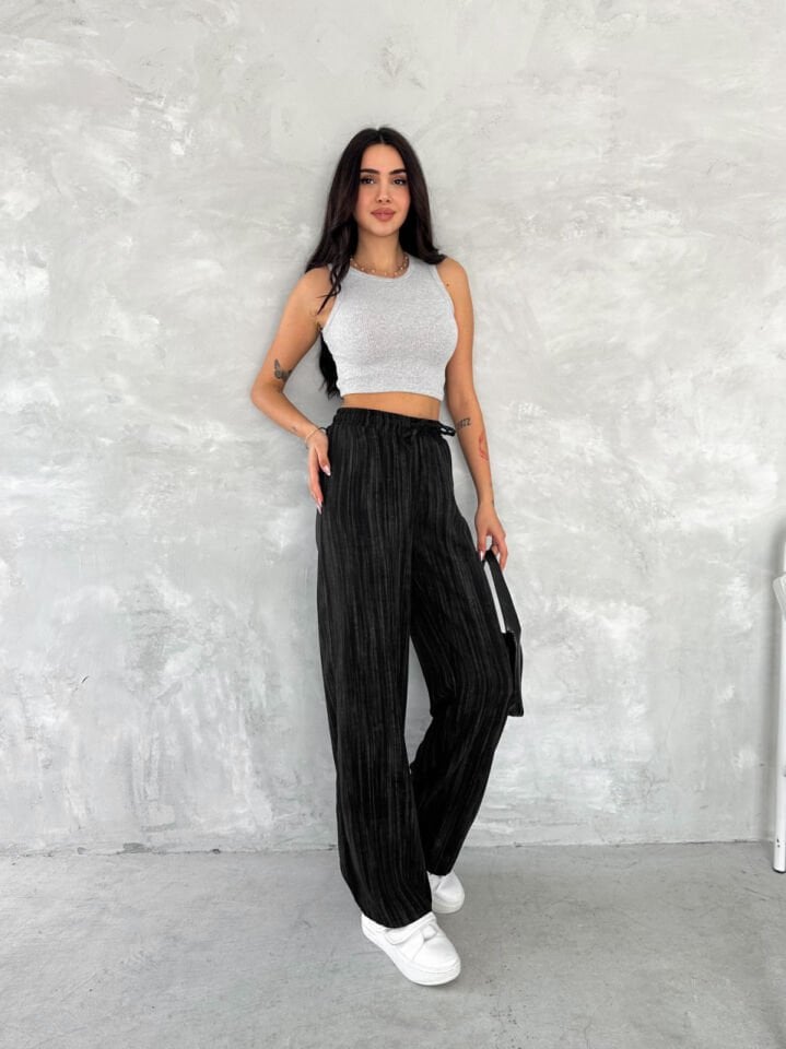 KADIN KETEN PANTOLON - ESKİTME KETEN KUMAŞ - KETEN XL - SİYAH-ANTRESİT