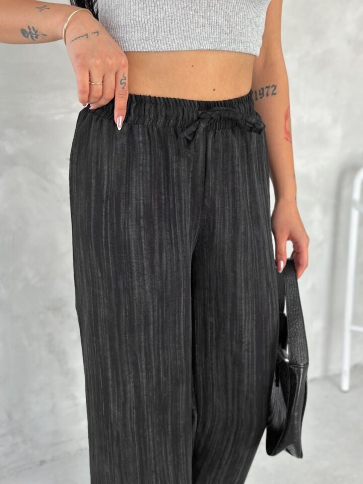 KADIN KETEN PANTOLON - ESKİTME KETEN KUMAŞ - KETEN XL - SİYAH-ANTRESİT