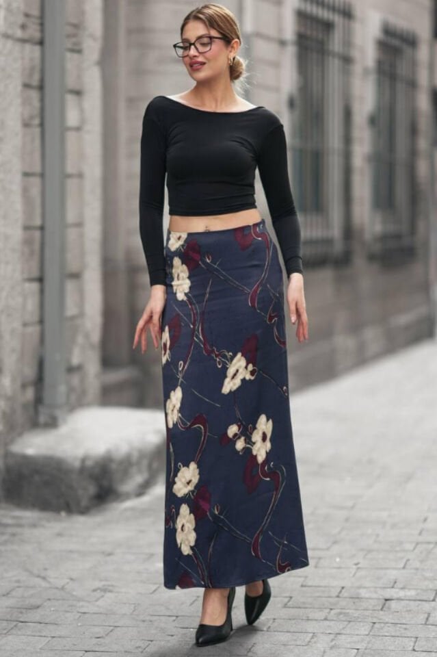 DESENLİ SATEN ETEK - SATEN ETEK - UZUN ETEK / KOD ÇOKRENKLİ 2XL - KOD-22