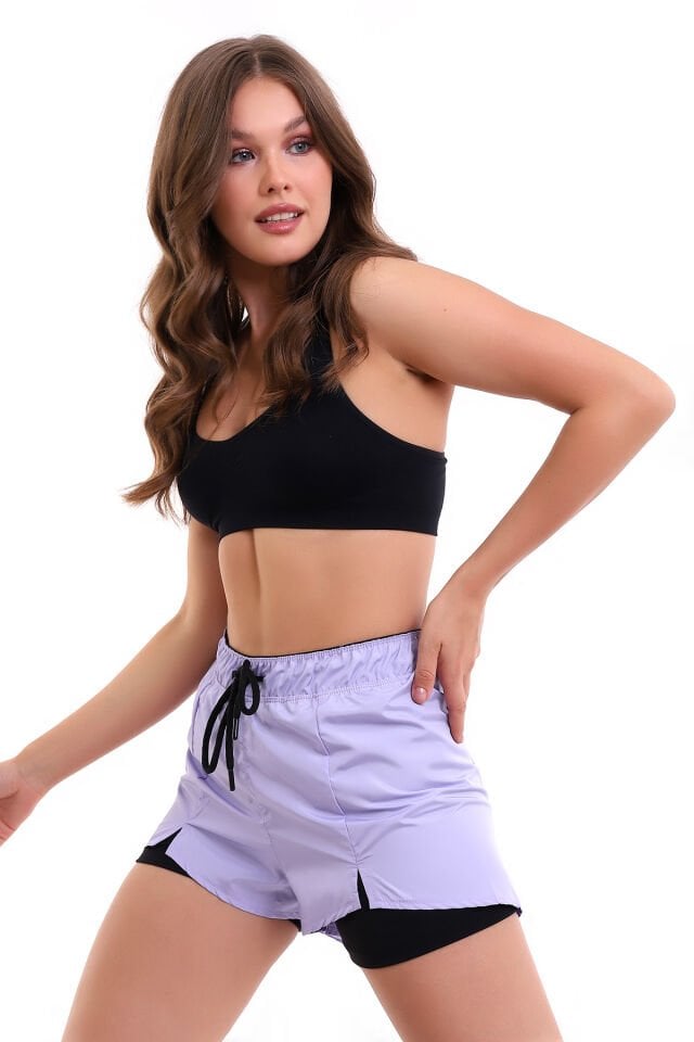 Kadın Taytlı Şort Sporcu Survıve Lila Rengi XXL