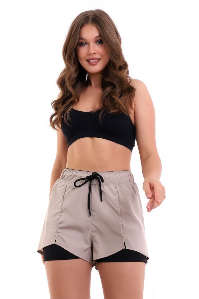 Kadın Taytlı Şort Sporcu Survıve Taş Rengi XXL