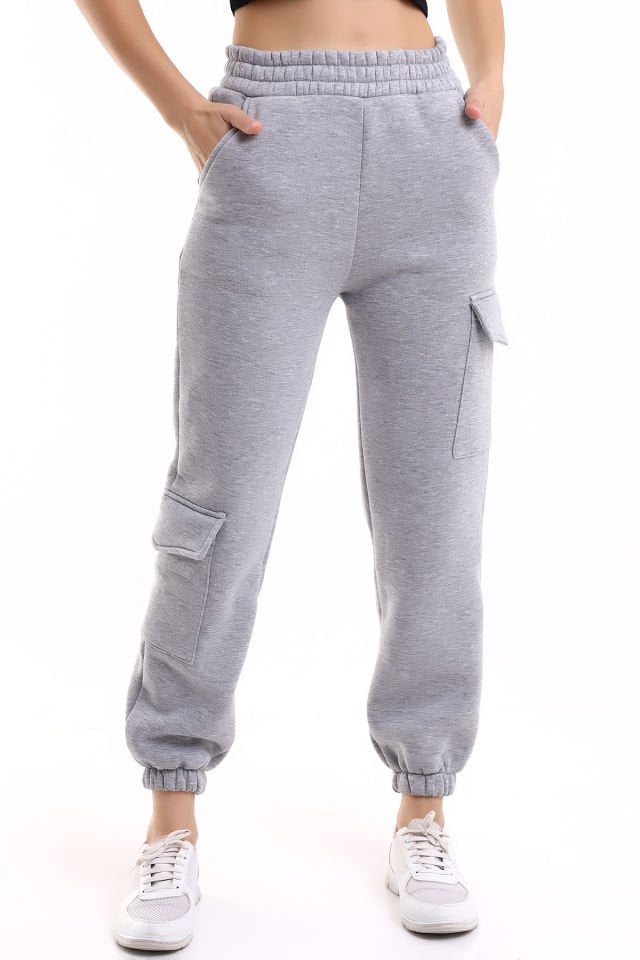 MODERN JOGGER KADIN EŞOFMAN ALTI PAÇA VE YAN KARGO CEPLİ XL - GRİ