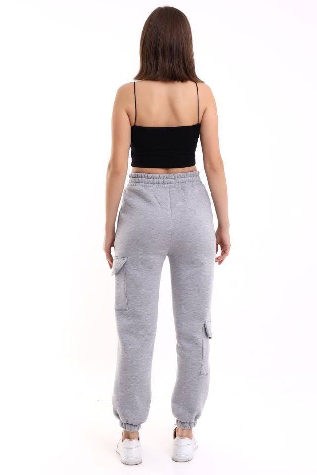 MODERN JOGGER KADIN EŞOFMAN ALTI PAÇA VE YAN KARGO CEPLİ XL - GRİ