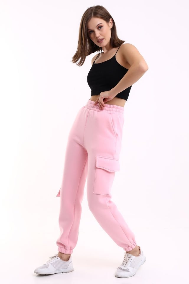 MODERN JOGGER KADIN EŞOFMAN ALTI PAÇA VE YAN KARGO CEPLİ M - PEMBE