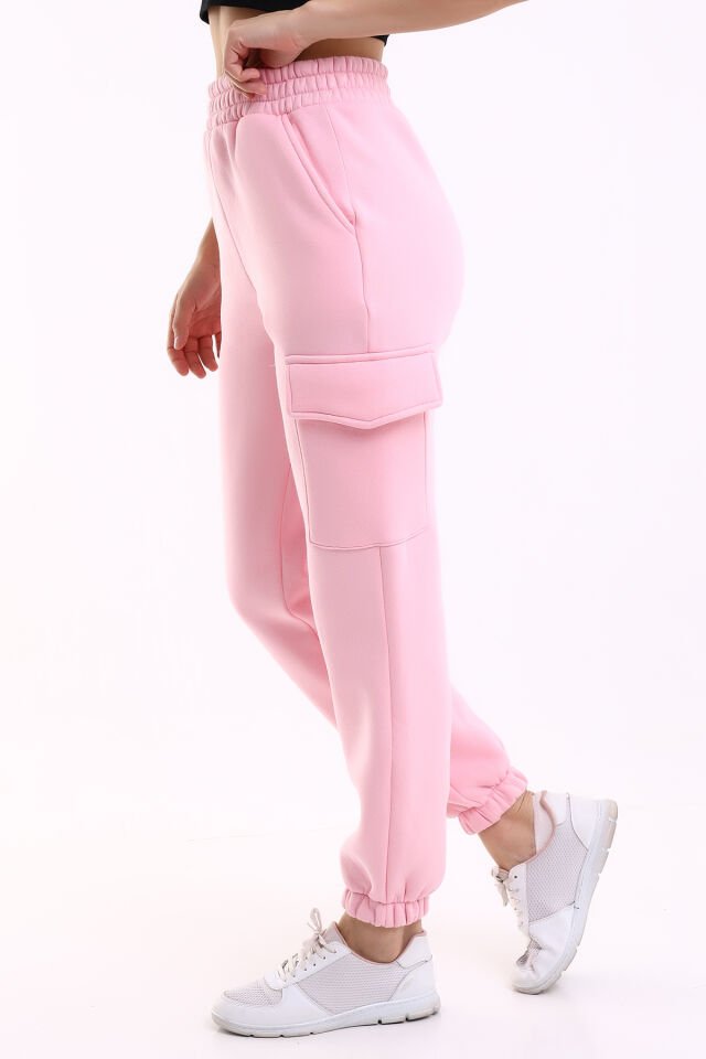 MODERN JOGGER KADIN EŞOFMAN ALTI PAÇA VE YAN KARGO CEPLİ XL - PEMBE