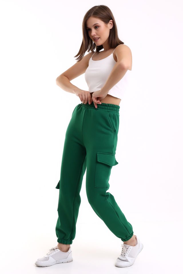 MODERN JOGGER KADIN EŞOFMAN ALTI PAÇA VE YAN KARGO CEPLİ M - BENETTON YEŞİLİ