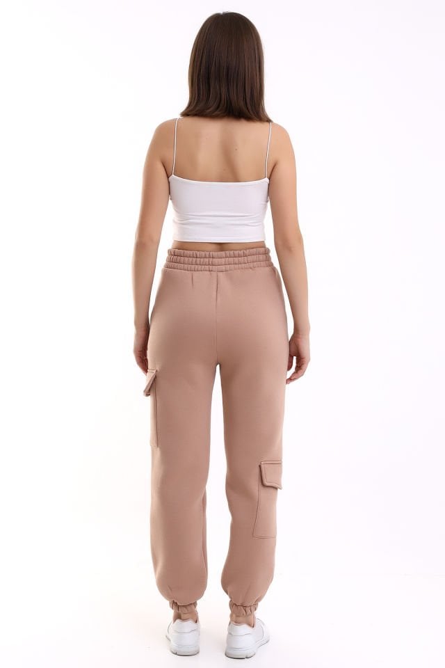 MODERN JOGGER KADIN EŞOFMAN ALTI PAÇA VE YAN KARGO CEPLİ M - SÜTLÜ KAHVE
