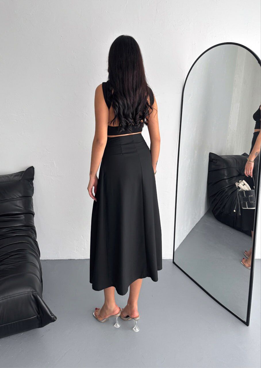 ETEK-TOKALI VE YIRTMAÇLI PİLELİ UZUN ETEK SİYAH RENGİ /MAX UZUN ETEK XL