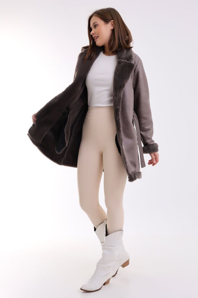 İÇİ KÜRKLÜ KABAN / WOMEN'S FURRY INSIDE COAT XL - GRİ