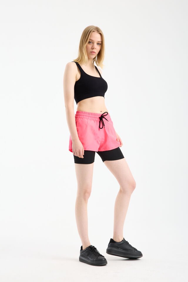 Kadın Çift Katmanlı Taytlı Koşu Pilates ve Yoga Şortu 1521 M - PEMBE