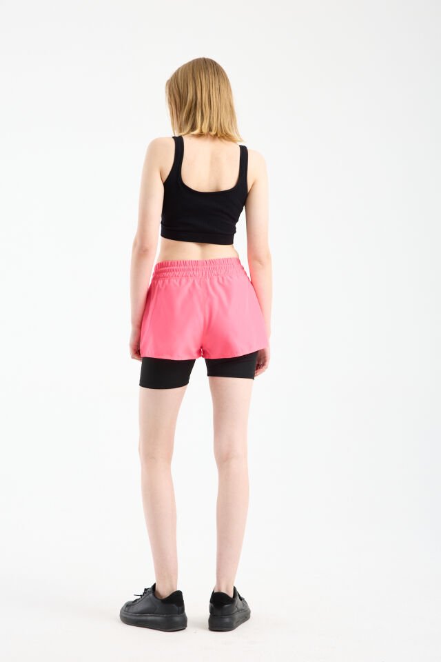 Kadın Çift Katmanlı Taytlı Koşu Pilates ve Yoga Şortu 1521 L - PEMBE