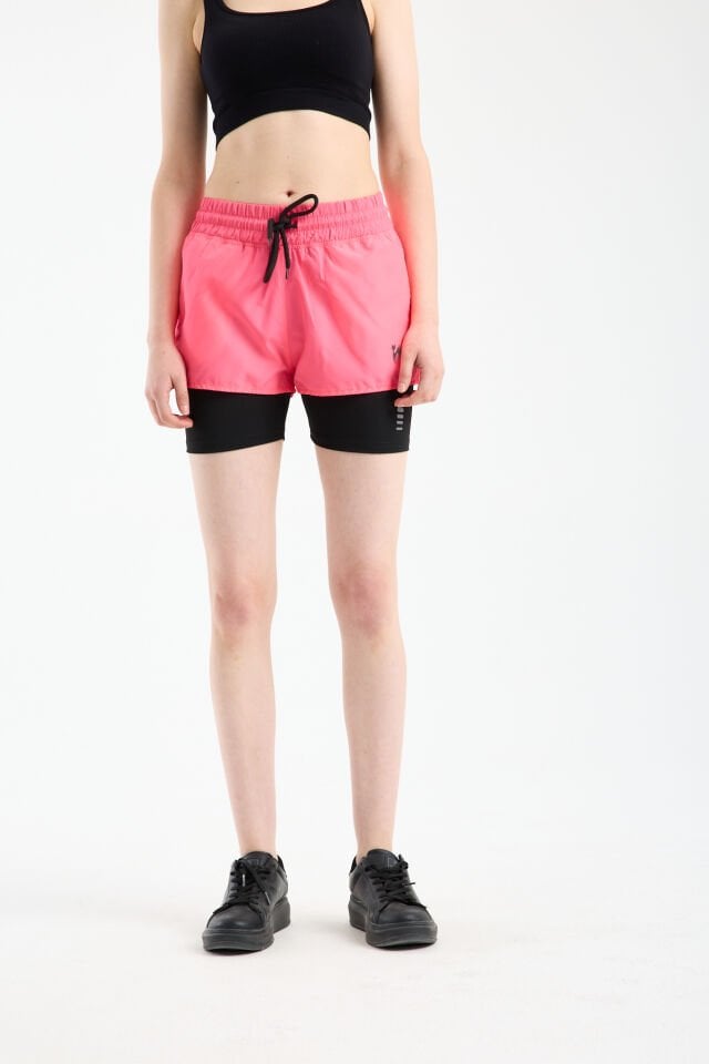 Kadın Çift Katmanlı Taytlı Koşu Pilates ve Yoga Şortu 2XL - PEMBE