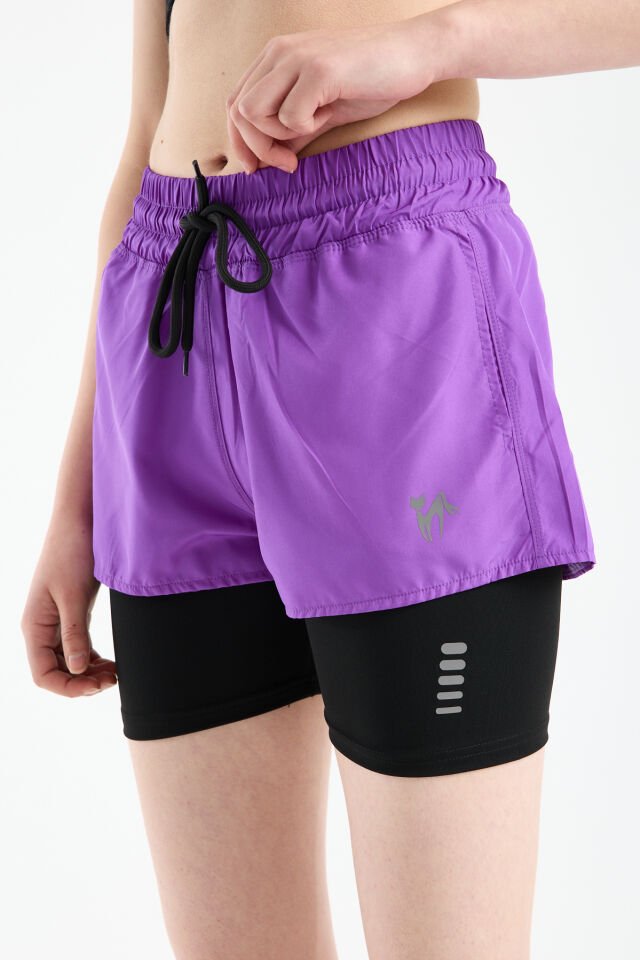 Kadın Çift Katmanlı Taytlı Koşu Pilates ve Yoga Şortu 1521 M - MOR