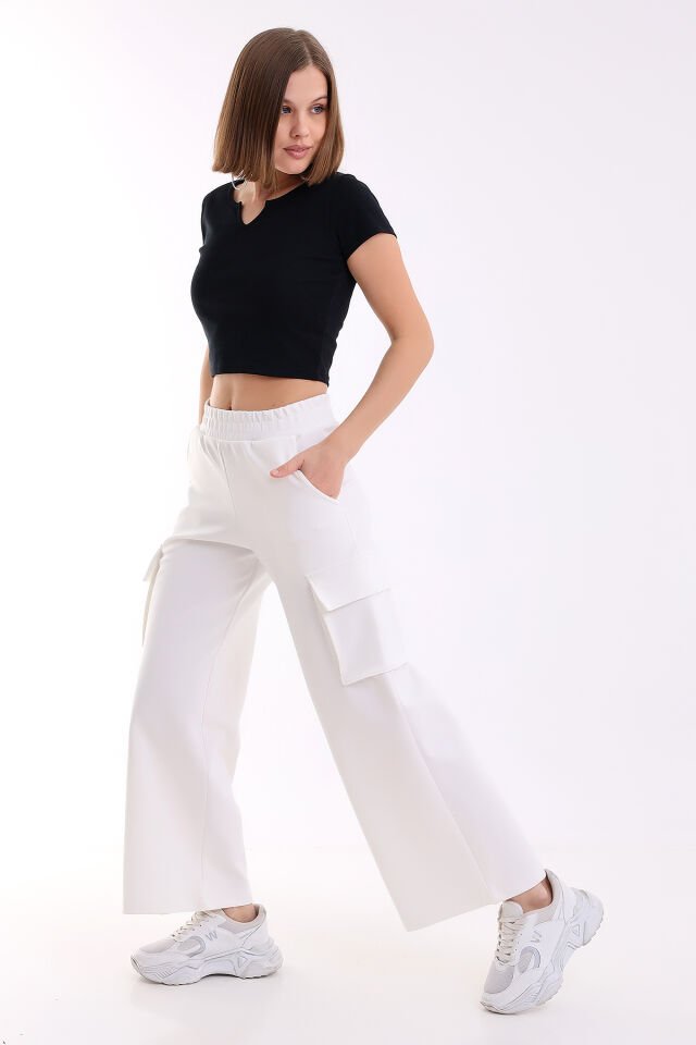 Kadın Scuba Kargo Cepli Pantolon S - BEYAZ