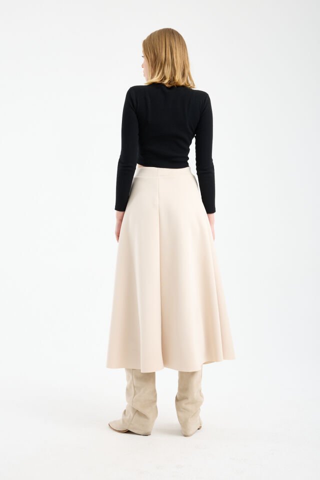 Kadın Scuba Dalgıç Kumaş Uzun Çan Etek Likralı Esnek Bel 2408 L - KREM