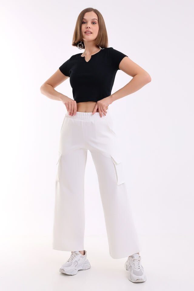 Kadın Scuba Kargo Cepli Pantolon XL - BEYAZ