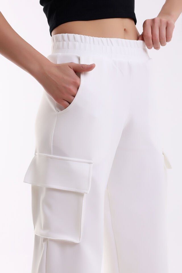 Kadın Scuba Kargo Cepli Pantolon XL - BEYAZ