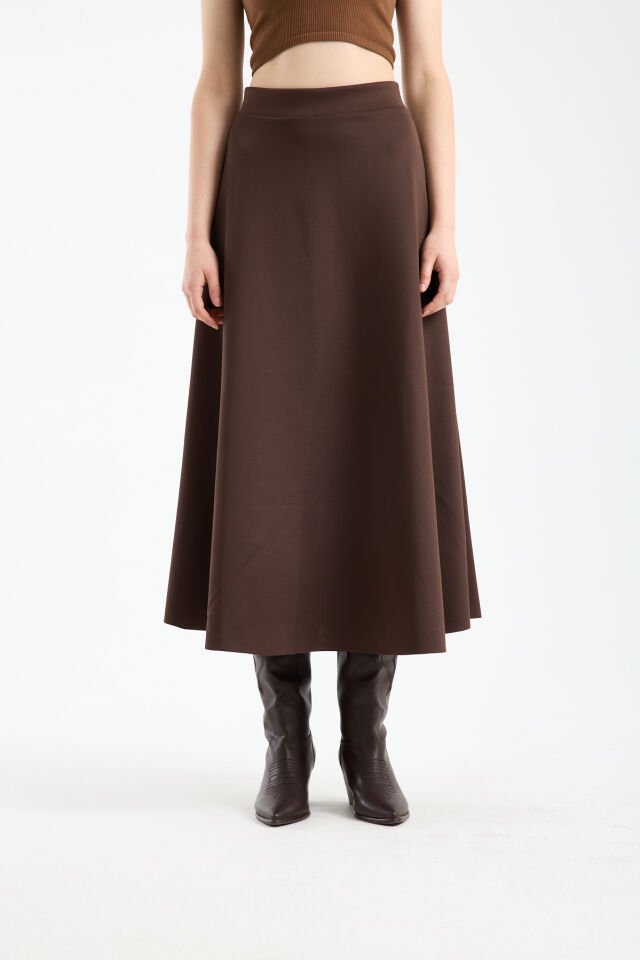 Kadın Scuba Dalgıç Kumaş Uzun Çan Etek Likralı Esnek Bel 2408 L - KAHVE